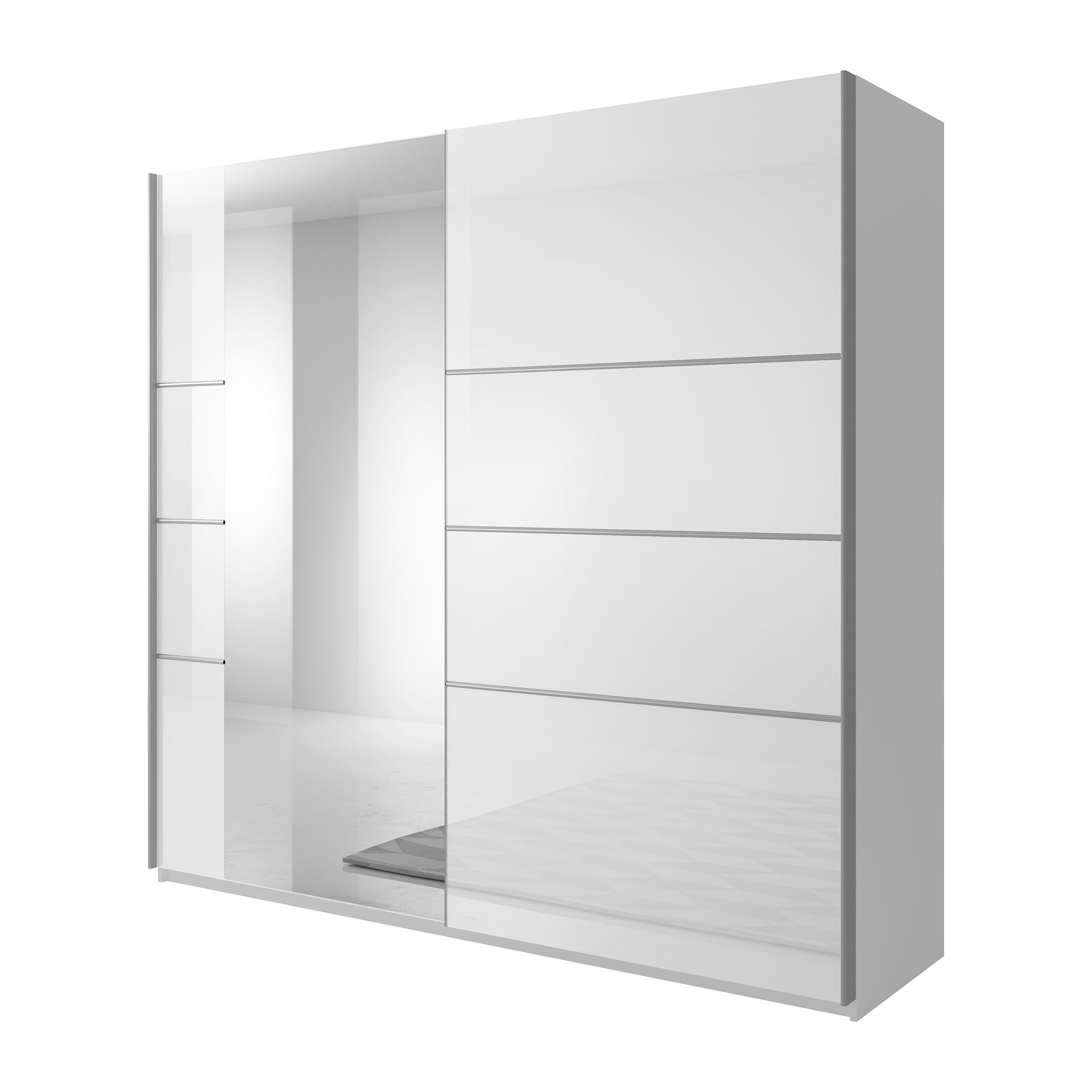 SCHWEBETÜRENSCHRANK BETTINA 180/210/61 cm 2-türig mit Spiegel Weiß - Weiß, Holzwerkstoff (180/210/61cm) - MASSENO