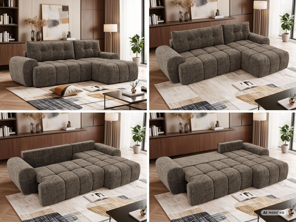 ECKSOFA MARIVO L - Braun Schenille grob gewebt - Rechts Seite - Schwarz/Braun, Kunststoff/Textil (271/161cm) - MKS