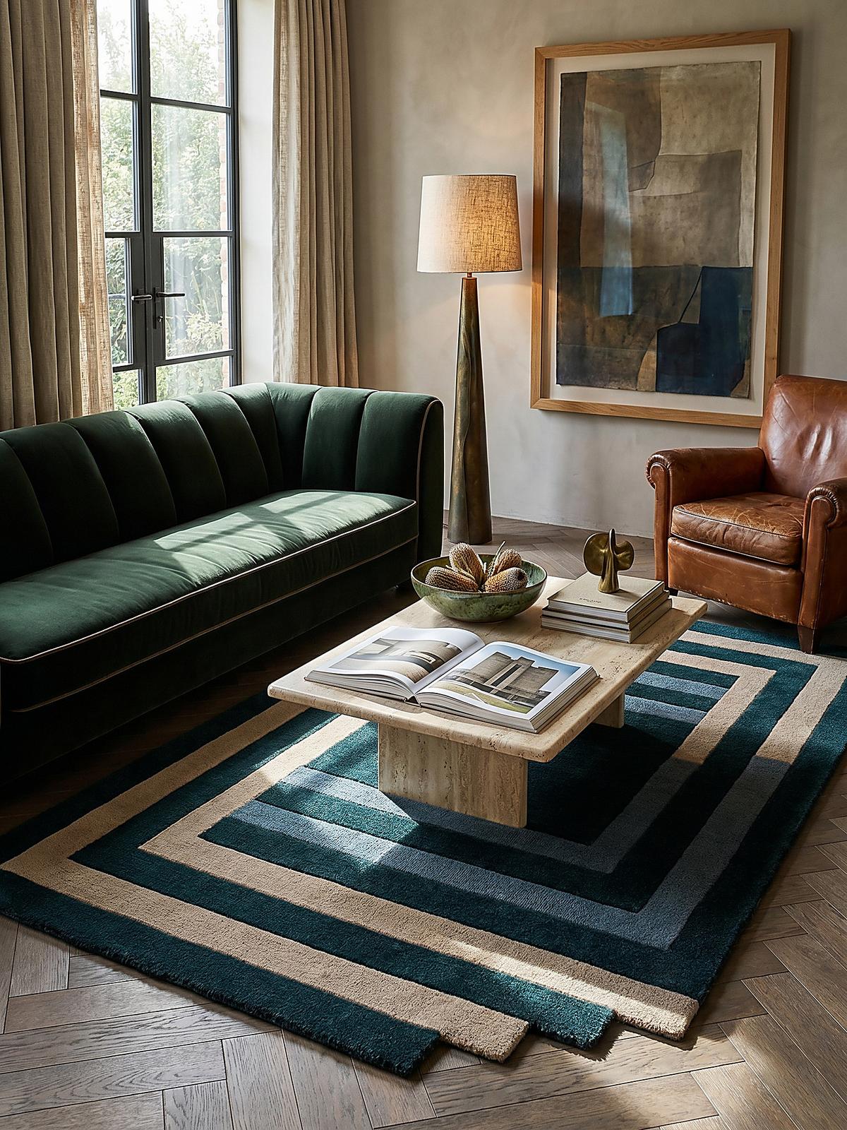 WOLLTEPPICH HALLEIN, geometrisch, Türkis-Beige, 120 x 180 cm - Grün, Textil (180/120cm) - KADIMA DESIGN