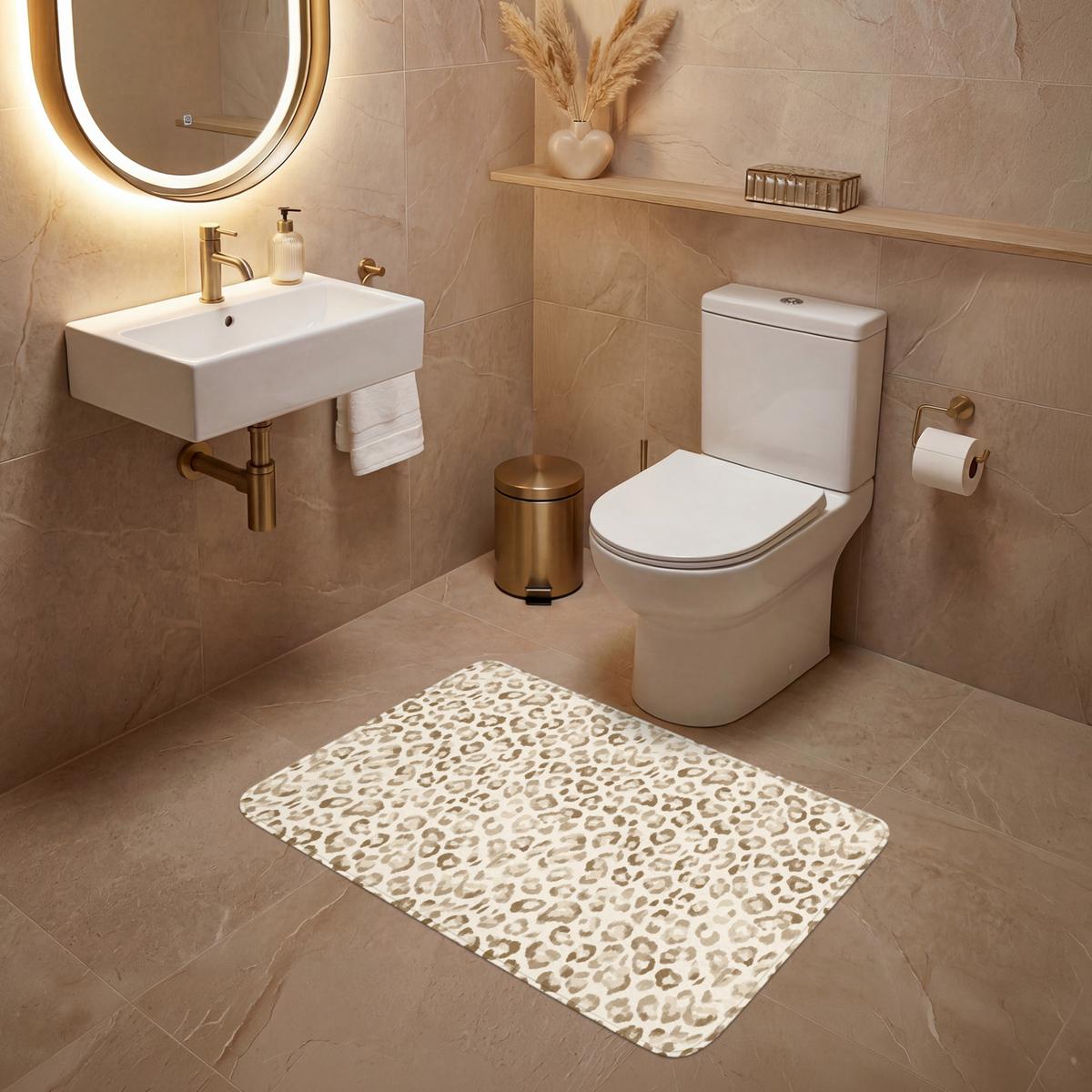 WC-VORLEGER Leopard - Klassisch - Beige Toilettenteppich 90x60 cm - Hellbraun, Textil (90/1cm) - OnlyWow