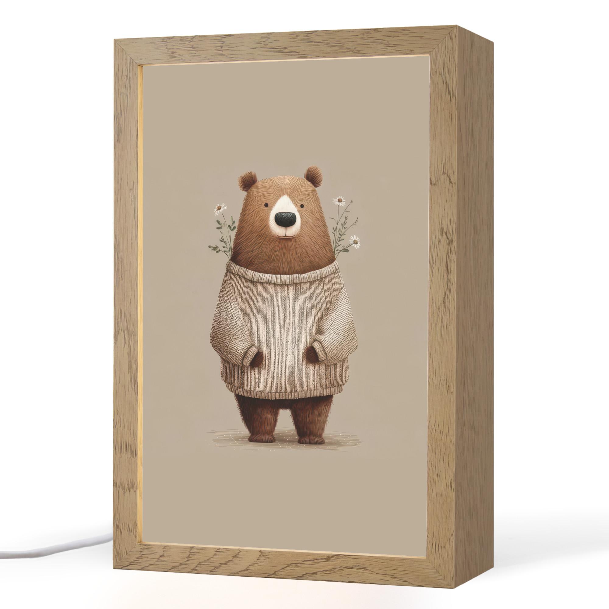 NACHTTISCHLAMPE Bär - Weiße Blumen - Gemütlich 20x30 cm - Taupe, Holzwerkstoff (8/20/30cm) - OnlyWow