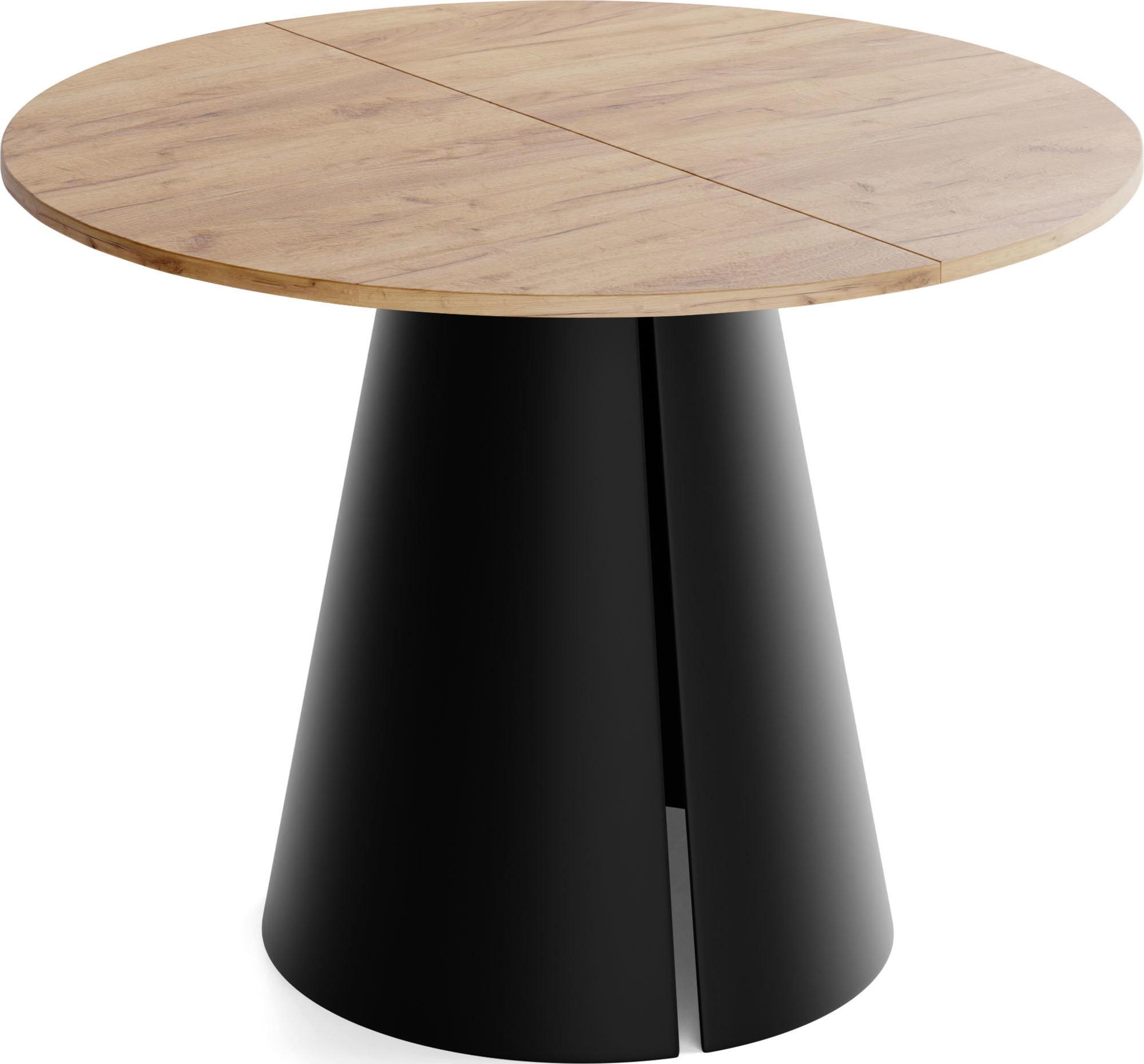 ESSTISCH Lamio runder ausziehbarer, Eiche Hell Braun 100-180/100/76 cm - Eiche Wotan/Schwarz, Holzwerkstoff/Metall (100/176/76cm) - WFL GROUP