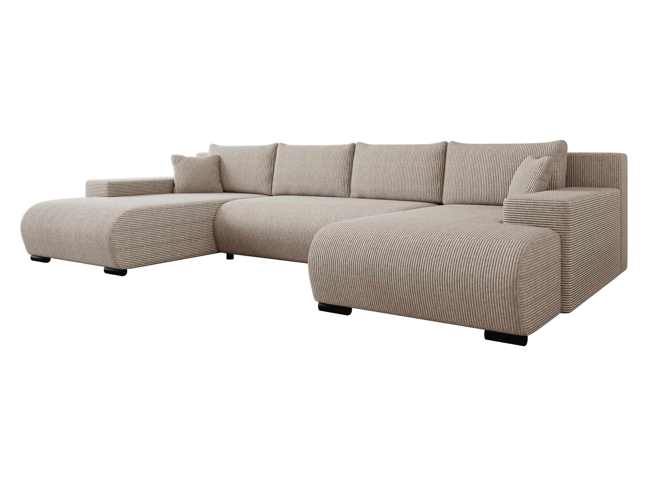 WOHNLANDSCHAFT Nojan U Cord - Schwarz/Sahara, Holz/Kunststoff (351/80/191cm) - MIRJAN24