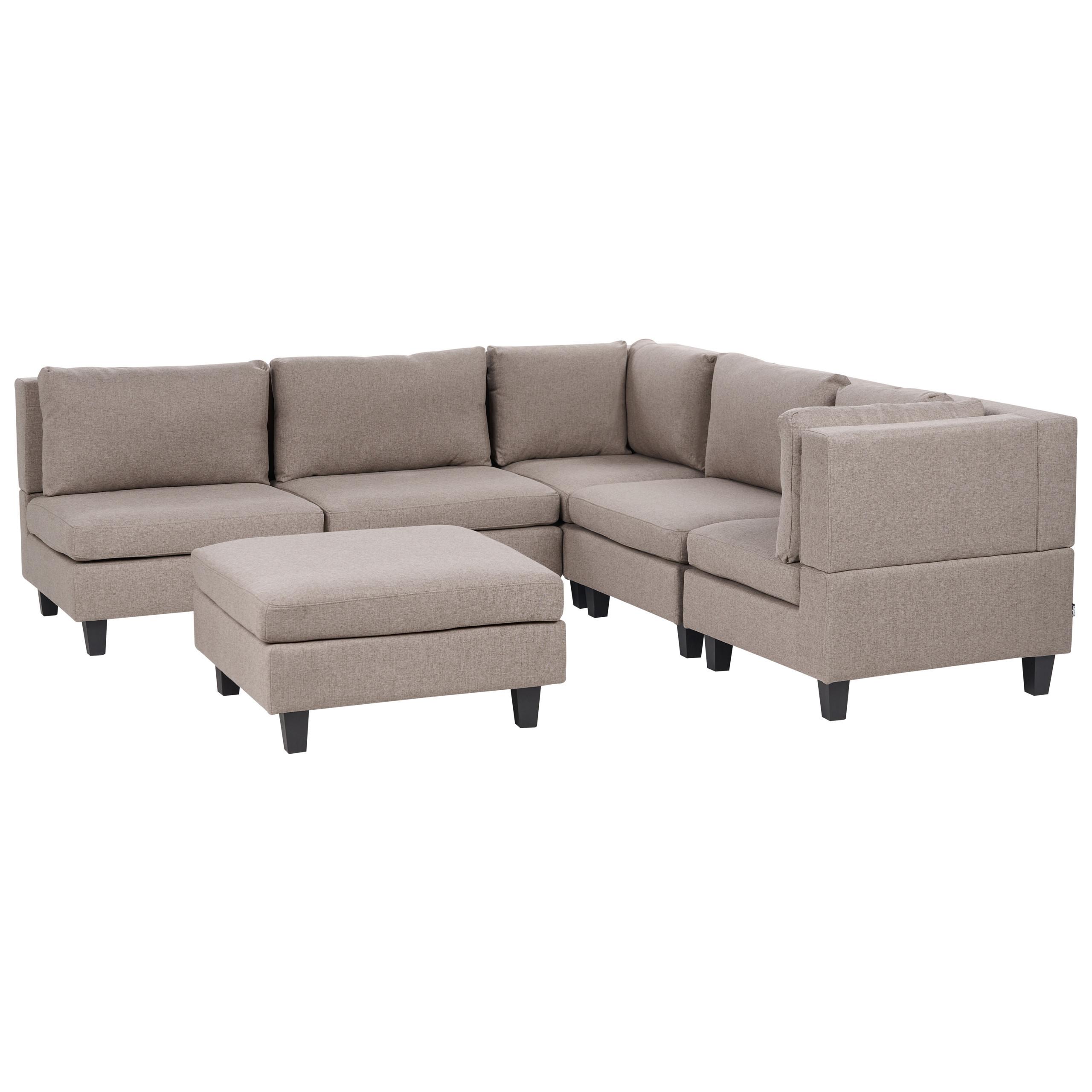ECKFSOFA Modul 5-Sitzer linksseitig Braun Stoff mit Ottomane Unstad - Schwarz/Braun, Textil (228/228cm) - Beliani