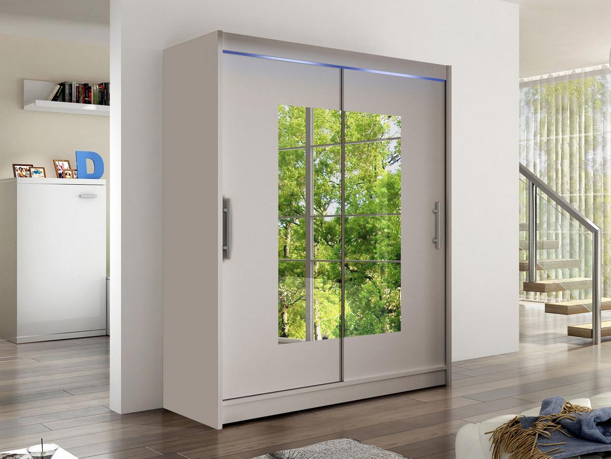 SCHWEBETÜRENSCHRANK Westa III, mit RGB LED Beleuchtung - Kaschmir/Silberfarben, Holzwerkstoff/Metall (150/200/58cm) - MIRJAN24