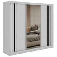 SCHWEBETÜRENSCHRANK mit Lamellen und Spiegel DIANA - 240 - Weiß und Schwarz - Schwarz/Alufarben, Holzwerkstoff/Metall (240/216/61cm) - MKS