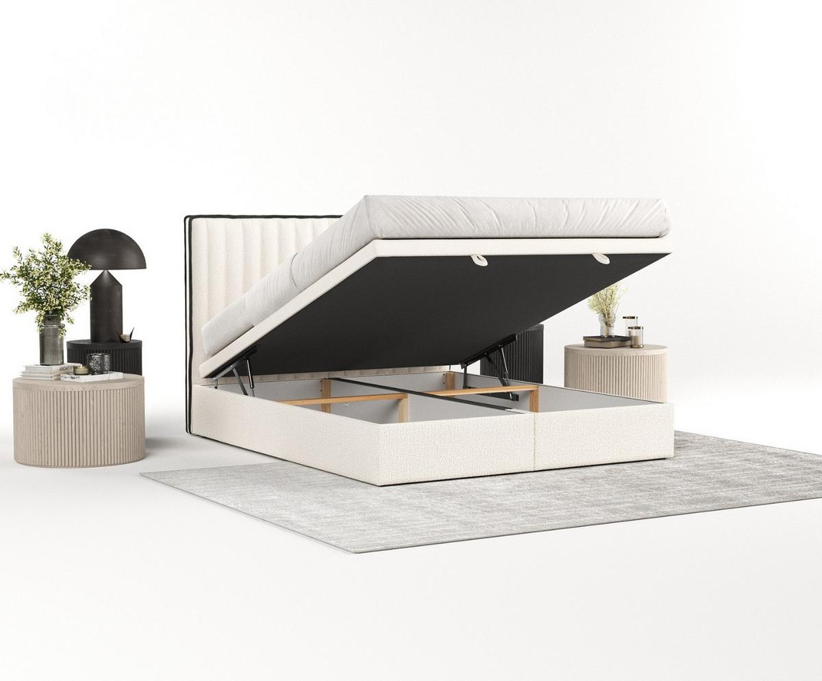 POLSTERBETT Keva mit Stauraum 120/200 cm Creme im Alta Stoff - Creme/Schwarz, Holz/Holzwerkstoff (120/200cm) - AltaBeds
