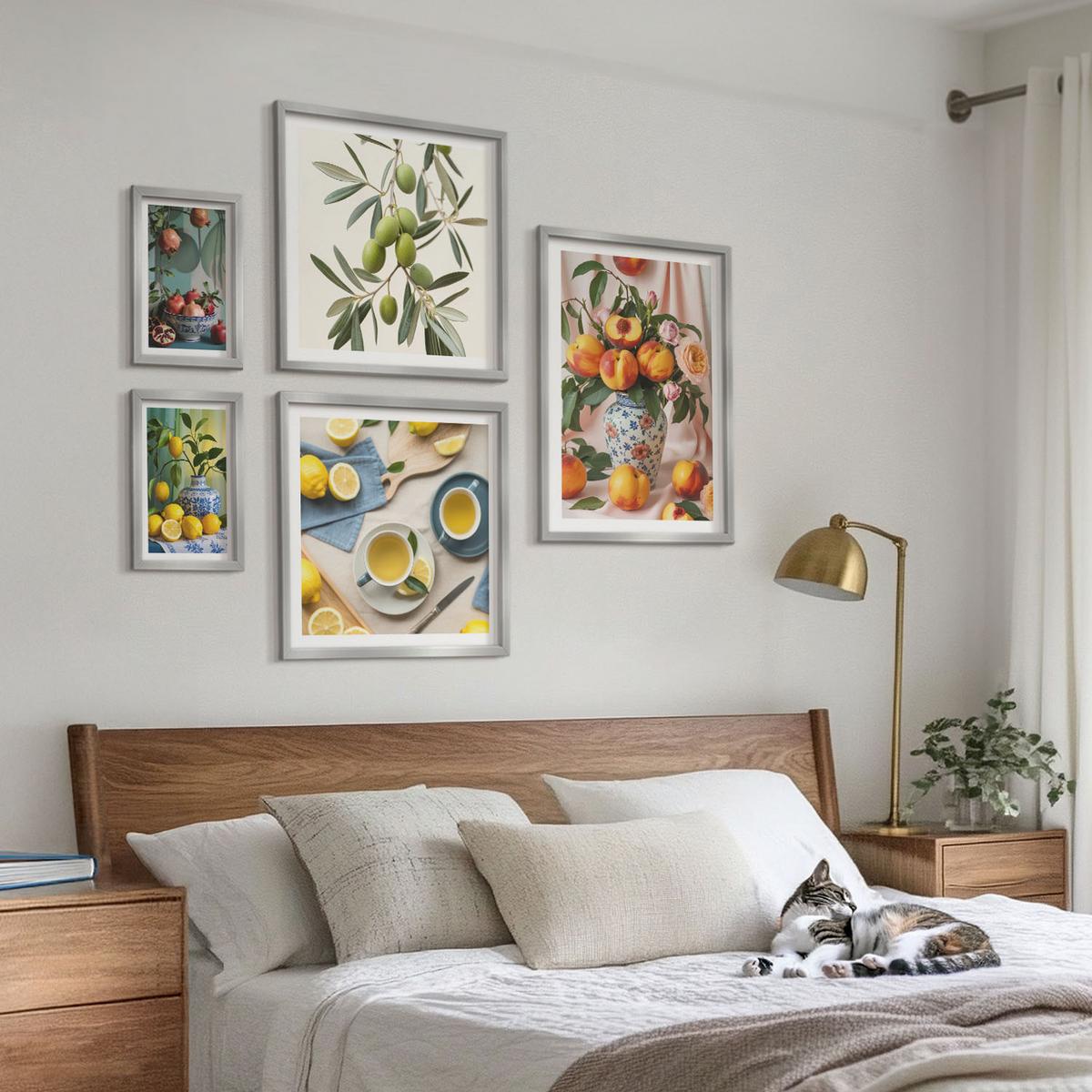 BILDER SET 5er Set - 50x50 cm & 20x30 cm & 40x60 cm Silberner Rahmen - Fruchtzusammensetzungen - Silberfarben, Kunststoff (40/60cm) - TULUP