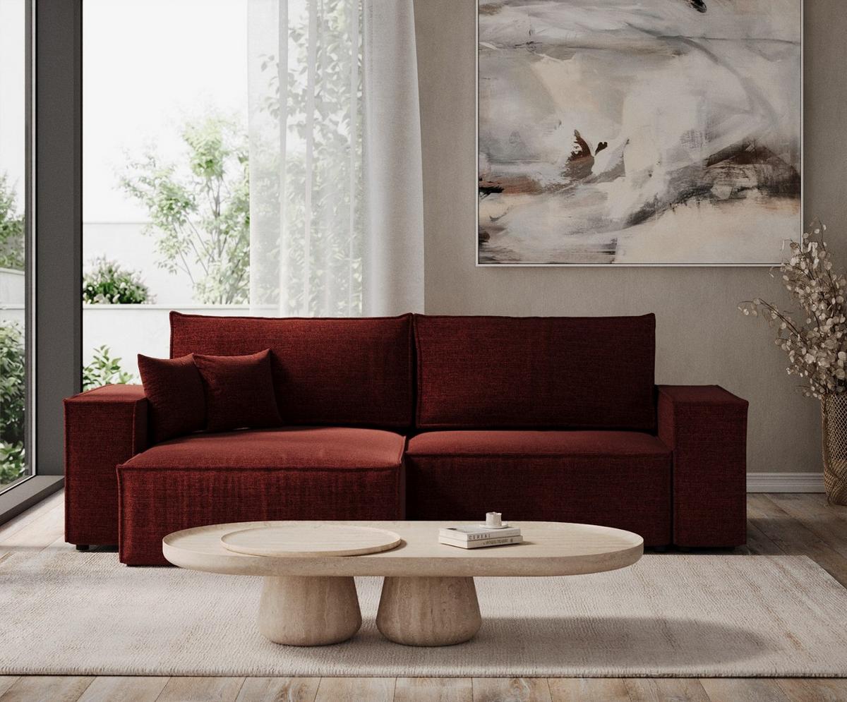 ECKSOFA CAVO mit Schlaffunktion Rot im City Stoff - Rot/Schwarz, Holz/Holzwerkstoff (255/148cm) - AltaBeds
