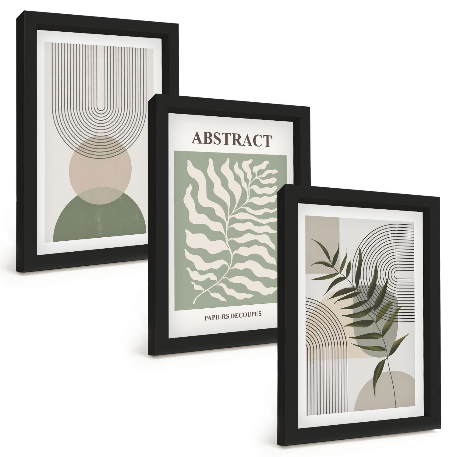 BILDER SET 3er Set - 20x30 cm Schwarzer Rahmen - Botanische Boho-Abstraktionen - Schwarz, Kunststoff (20/30cm) - TULUP