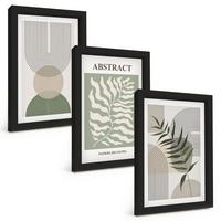 BILDER SET 3er Set - 20x30 cm Schwarzer Rahmen - Botanische Boho-Abstraktionen - Schwarz, Kunststoff (20/30cm) - TULUP