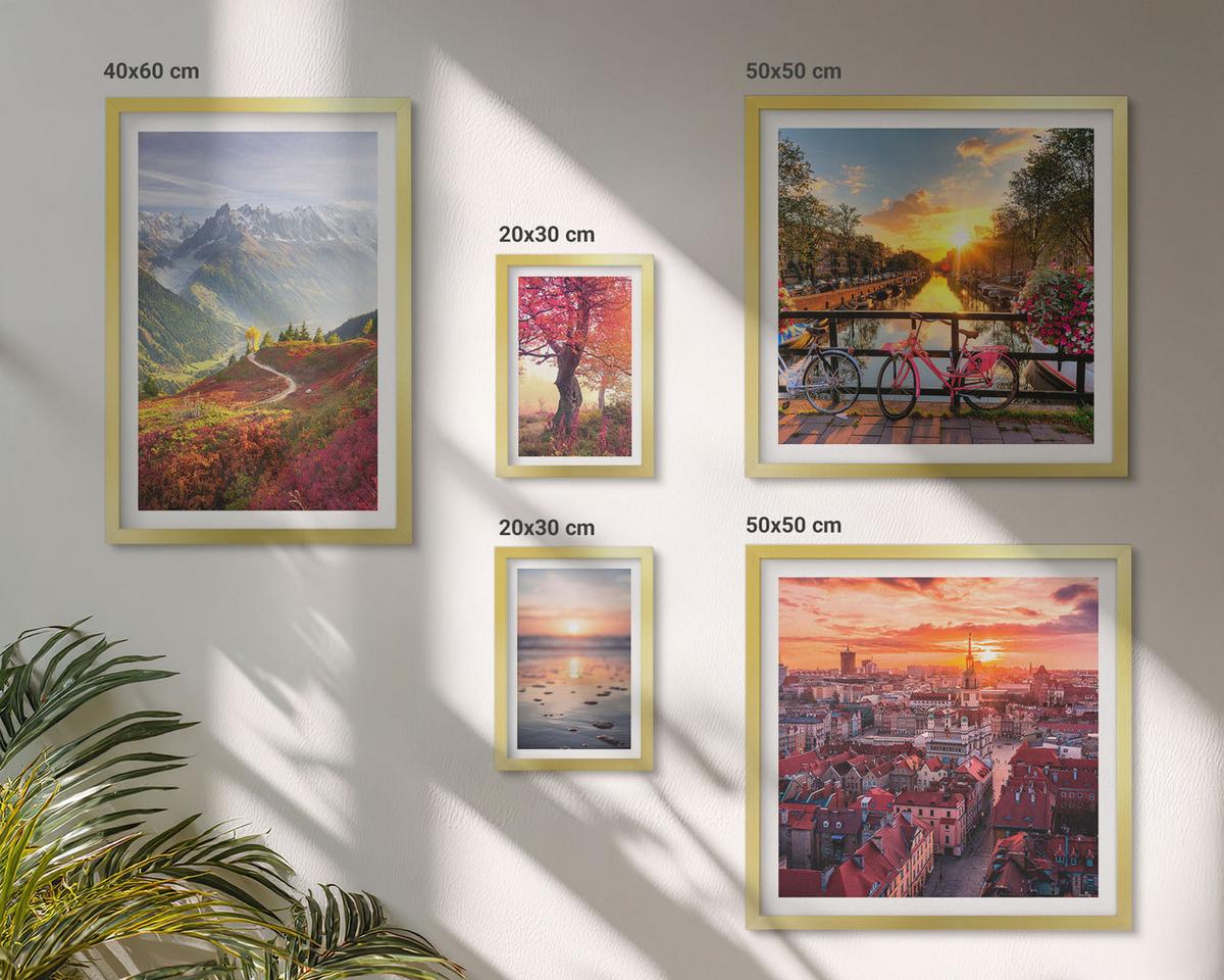 BILDER SET 5er Set - 50x50 cm & 20x30 cm & 40x60 cm Goldrahmen - Einfache Zeichnungen von Stadtansichten - Goldfarben, Kunststoff (40/60cm) - TULUP