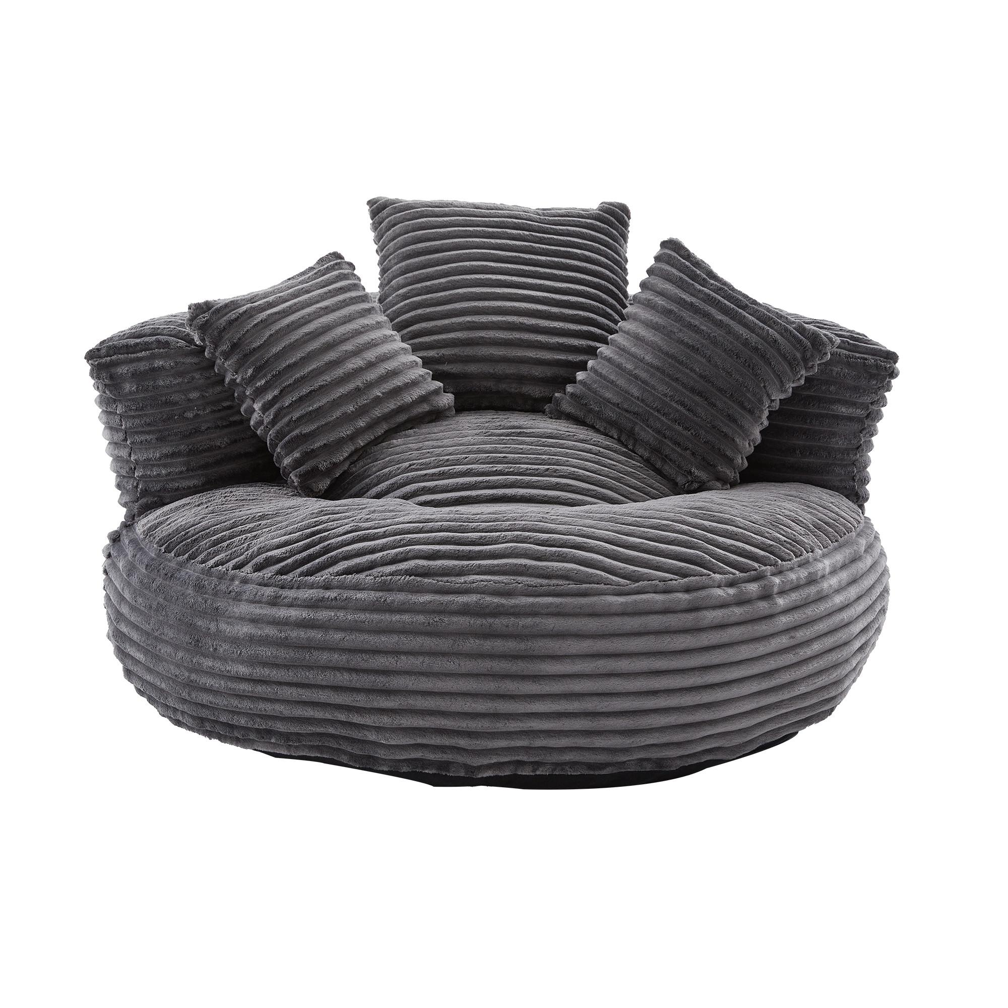 SITZSACK cord dunkelgrau mit rückenlehne & 3 kissen - Dunkelgrau, Textil (108/52/108cm) - Urban Meuble