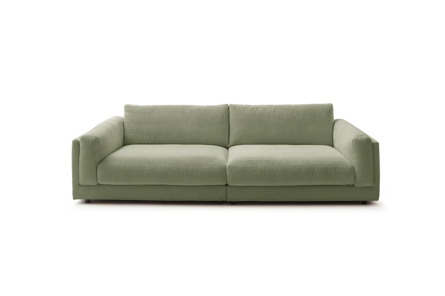 BIG SOFA RAINA Grün Cord - Schwarz/Olivgrün, Kunststoff/Textil (254/85/150cm) - KAWOLA