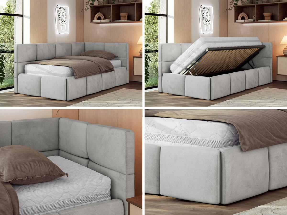 JUGENDBETT ARVO 90/200 - Hellgrau Velvet - Multipocket-Matratze - Rechts Seite - Hellgrau, Textil (90/200cm) - MKS