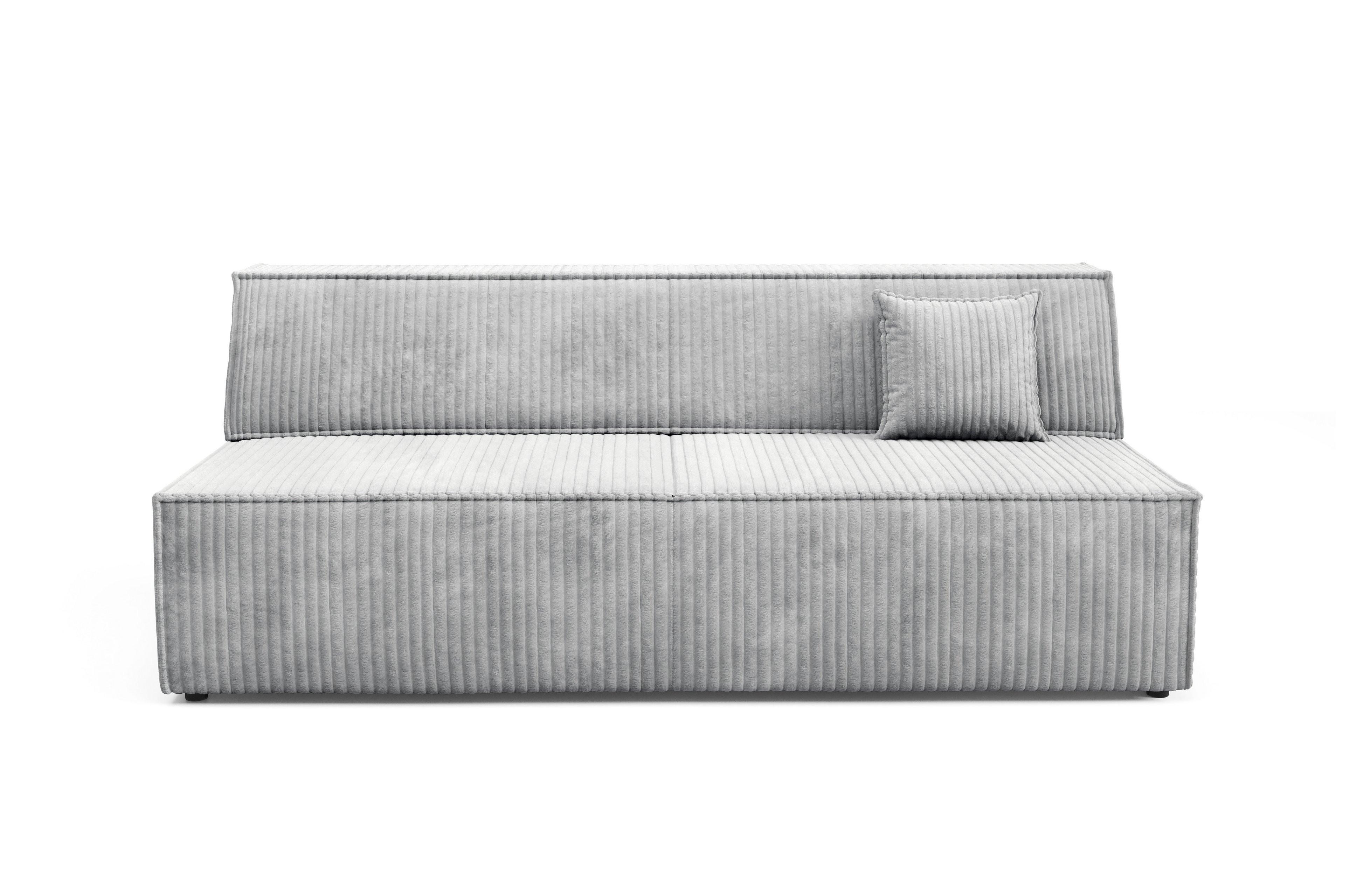 BETTSOFA TESSO Grau Kordstoff mit Schlaffunktion - Weiß, Holz (202/74/94cm) - MASSENO