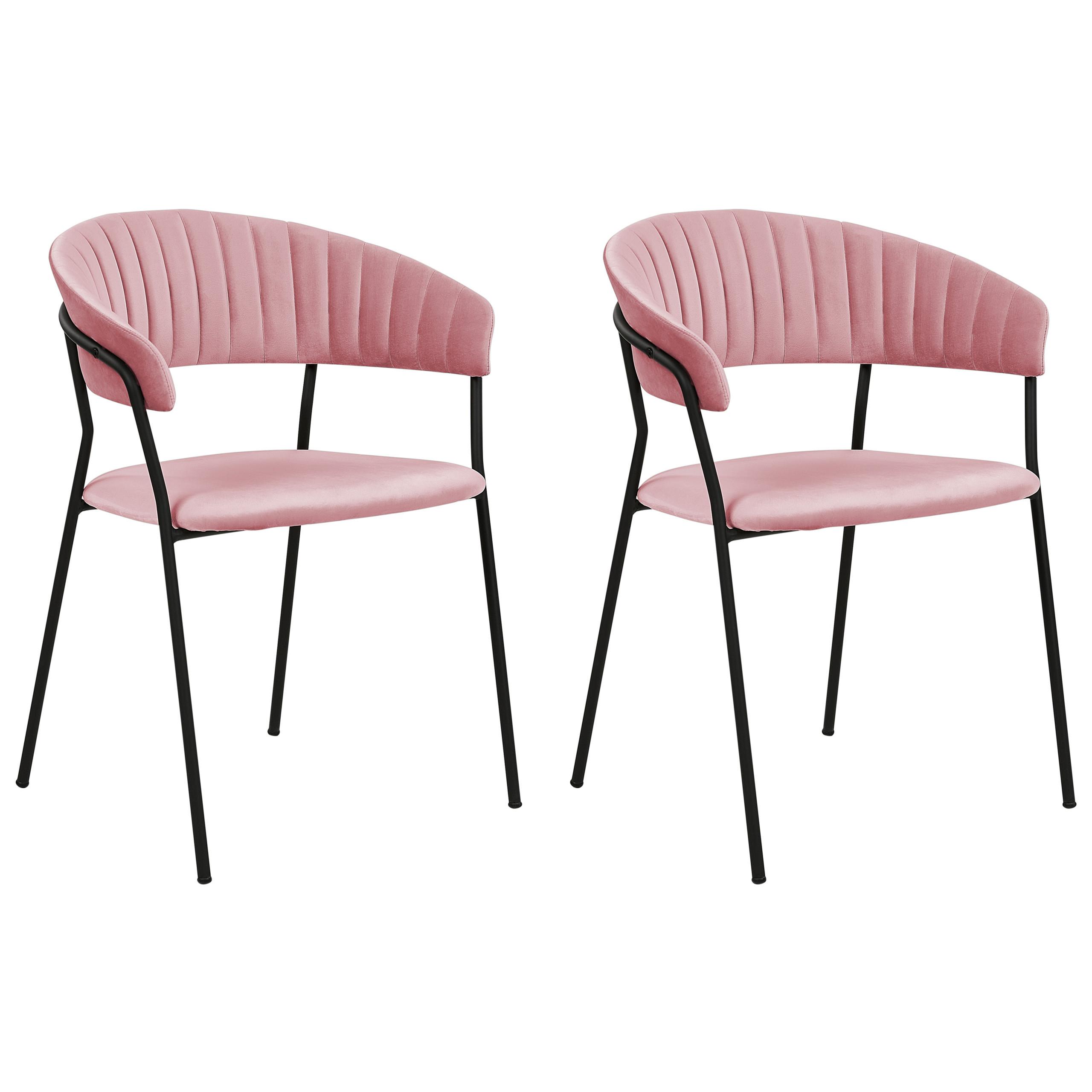 ESSZIMMERSTUHL 2er-Set Samtstoff Rosa Mariposa - Pink, Textil/Metall (55/78/55cm) - Beliani