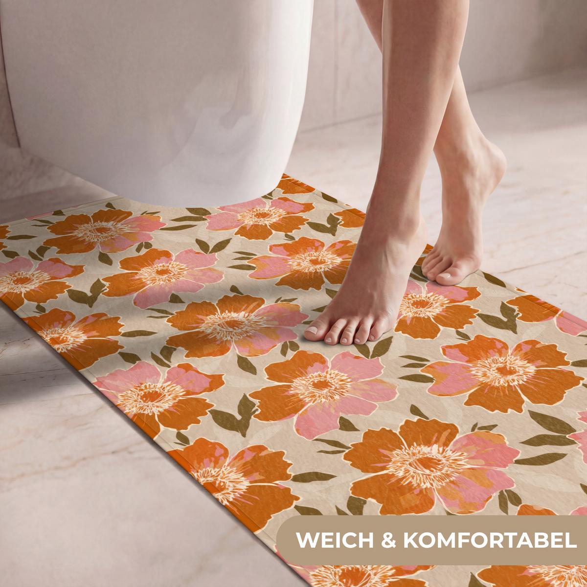 WC-VORLEGER Blumen - Motiv - Retro Toilettenvorleger 60x120 cm - Multicolor, Textil (60/1cm) - OnlyWow