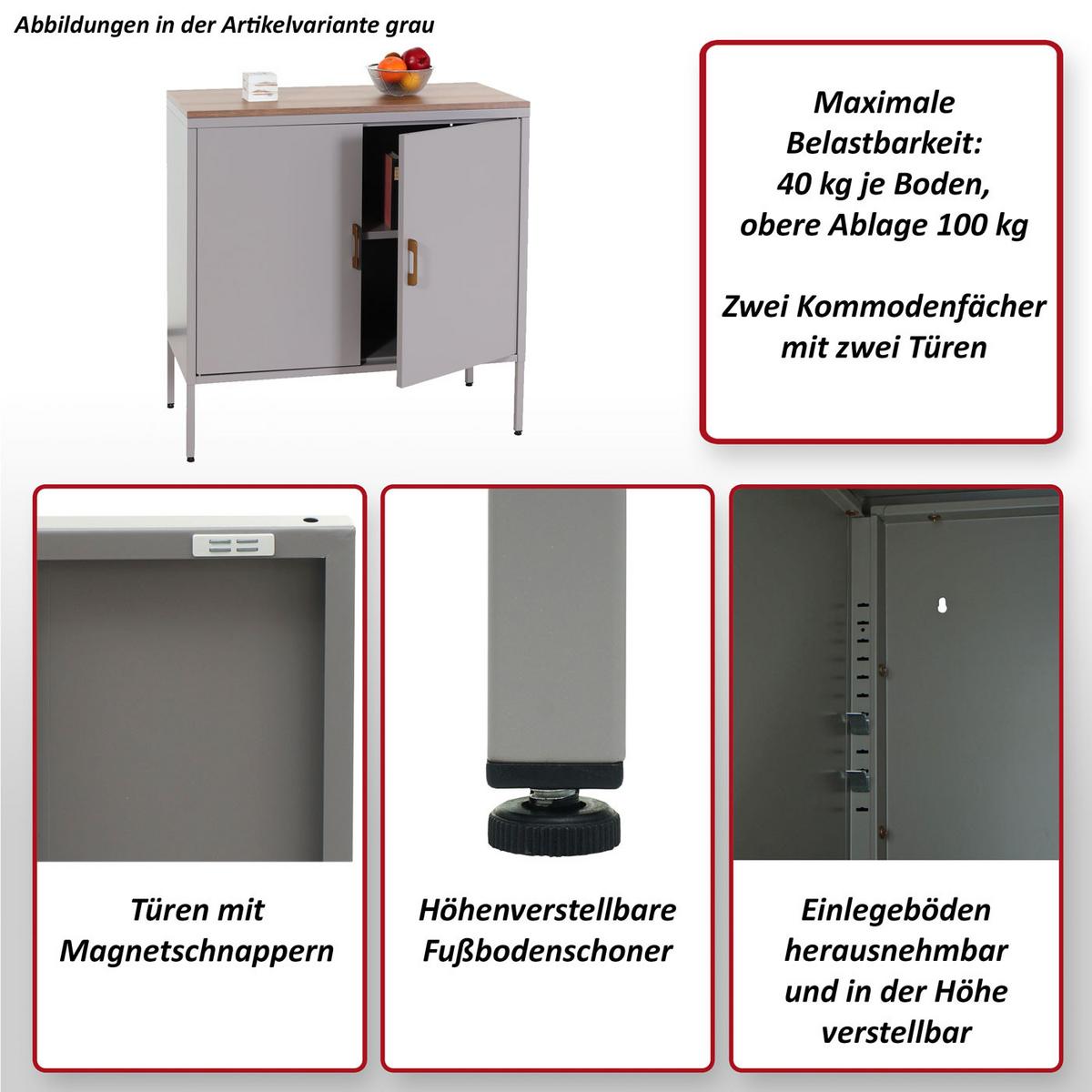 KOMMODE -2 Grau - Grau, Metall (90/90/40cm) - MCW