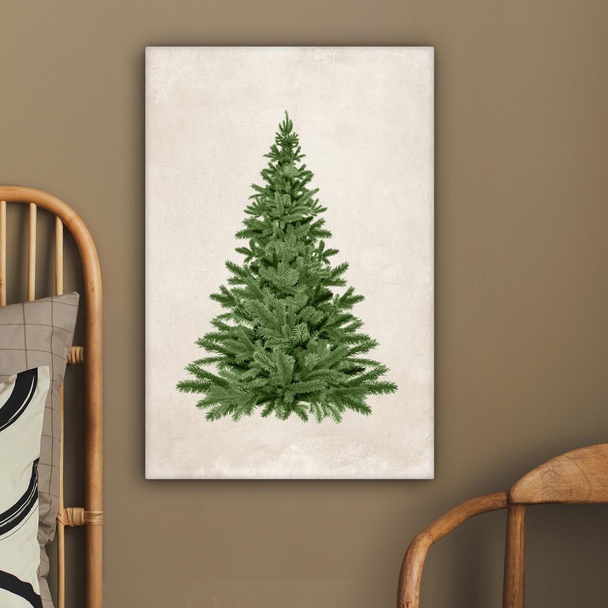 LEINWANDBILD Weihnachtsbaum - Grün - Weihnachten - Feiertage Wanddeko 40x60 cm - Olivgrün, Textil (40/60cm) - MuchoWow
