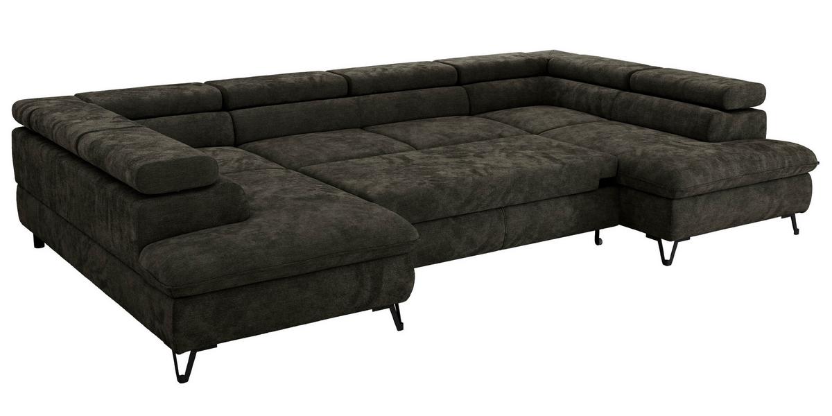WOHNLANDSCHAFT PABLO U Schenille glatt Dunkelgrau - Dunkelgrau/Schwarz, Textil/Metall (346/76/208cm) - MKS