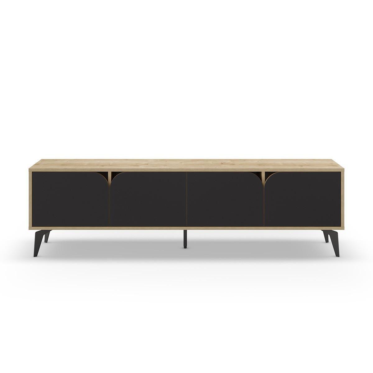 TV-MÖBEL 4 Türen mit Metallfüßen B180 cm - FLORA - Eschefarben, Holzwerkstoff (35.5/51/15.5cm) - Calicosy