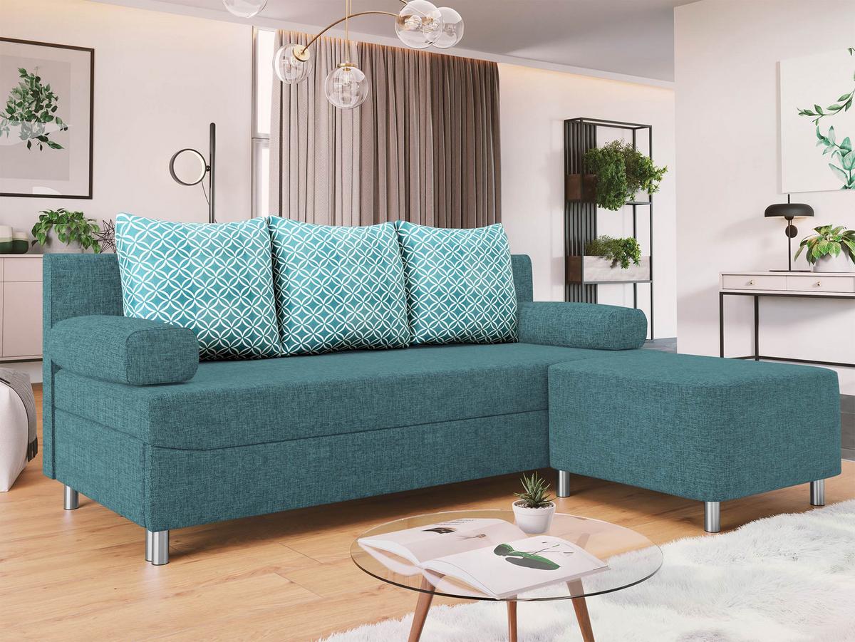 SCHLAFSOFA Dover mit Polsterhocker - Türkis/Chromfarben, Holz/Kunststoff (192/86/80cm) - MIRJAN24