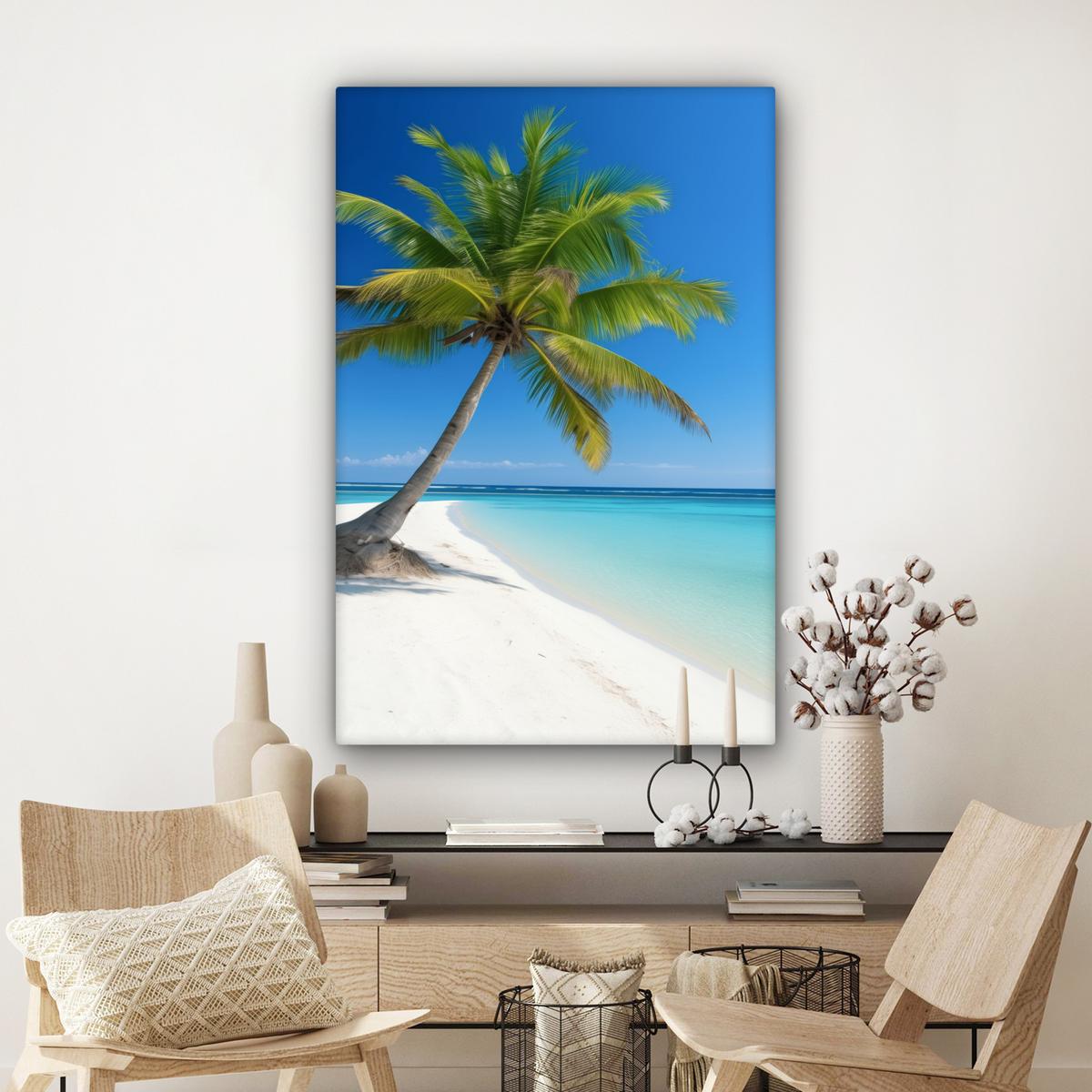 LEINWANDBILD Strand - Palme - Tropisch - Meer Deko Groß 90x140 cm - Grün, Textil (90/140cm) - MuchoWow