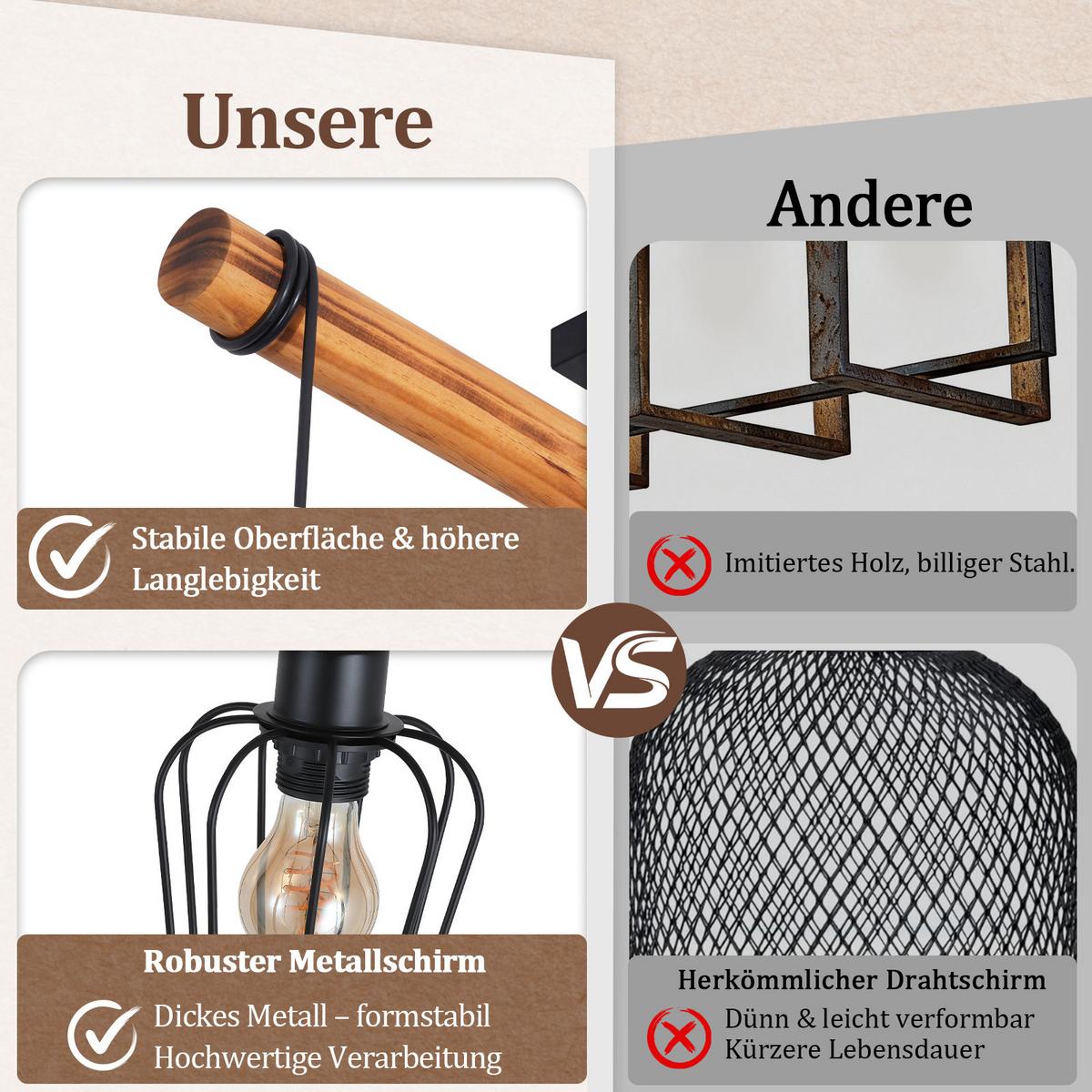 DECKENLEUCHTE Alaric 38/13/48 cm - Schwarz, Holz/Metall (38/13/48cm) - ZMH