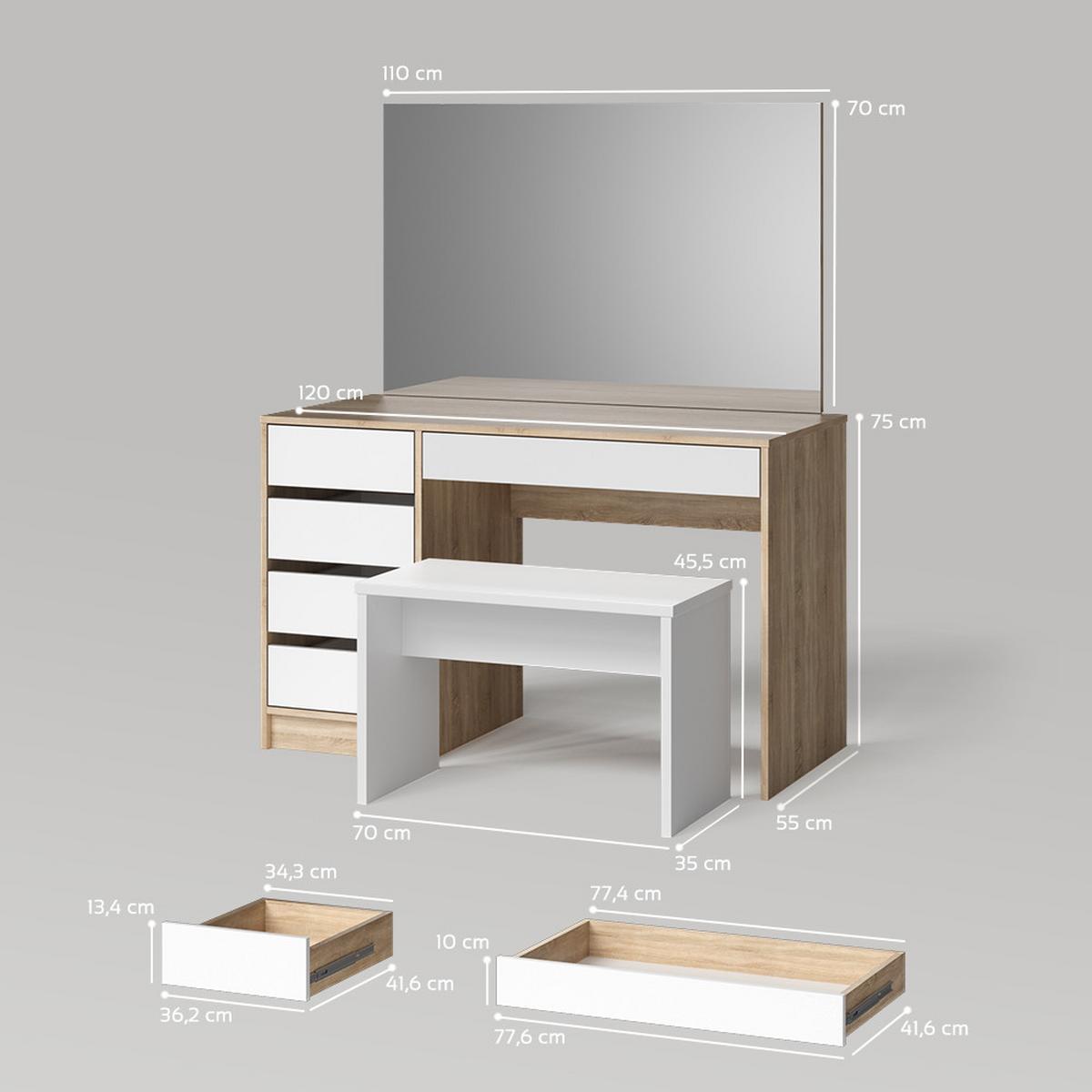 SCHMINKTISCH Imola Weiß/Sonoma 120 cm mit Bank - Weiß/Sonoma Eiche, Holzwerkstoff (120/75/55cm) - Livinity®