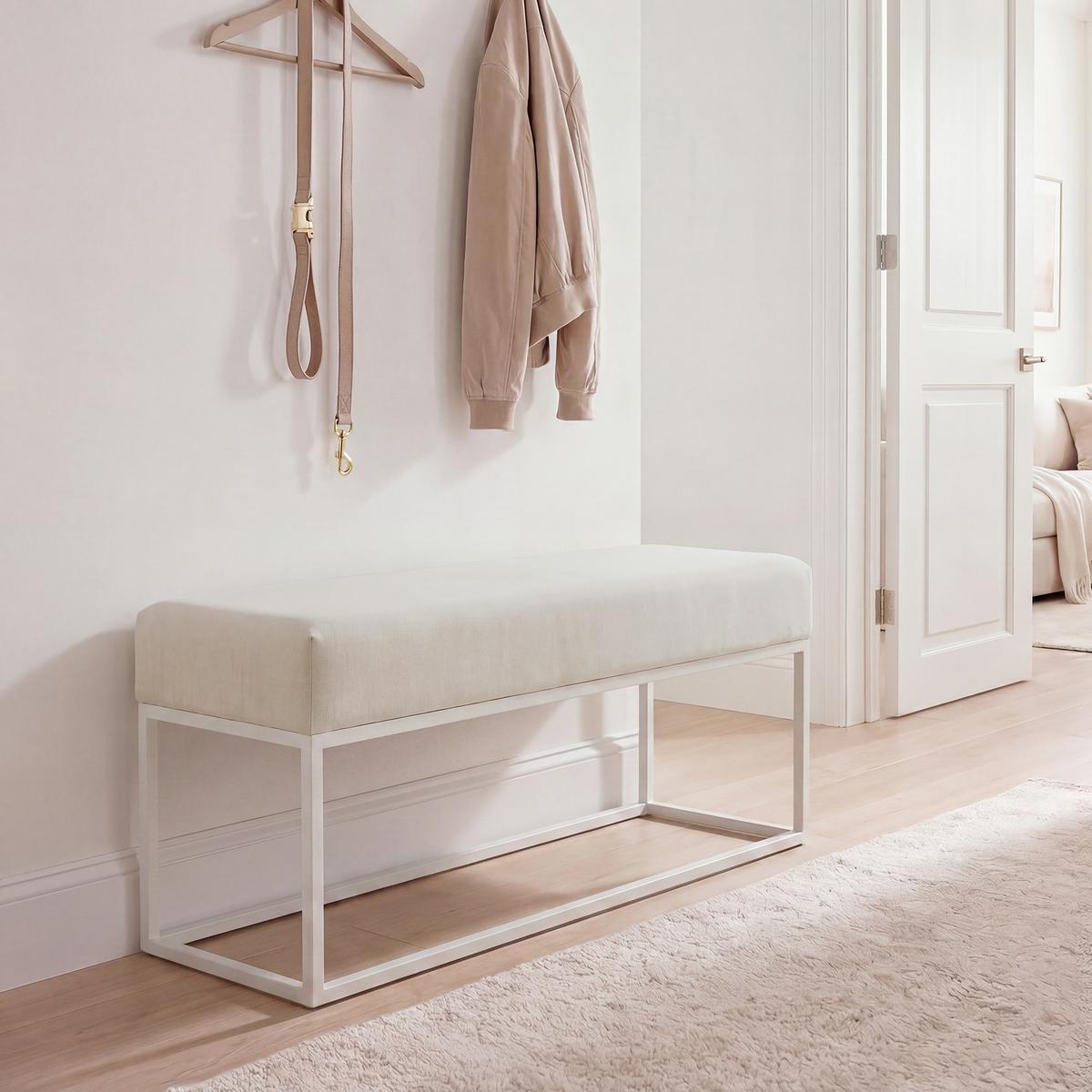 POLSTERBANK STELLA 90 cm Metallgestell, Weiß / Beige - Beige, Textil/Metall (90/44/30cm) - Idohome