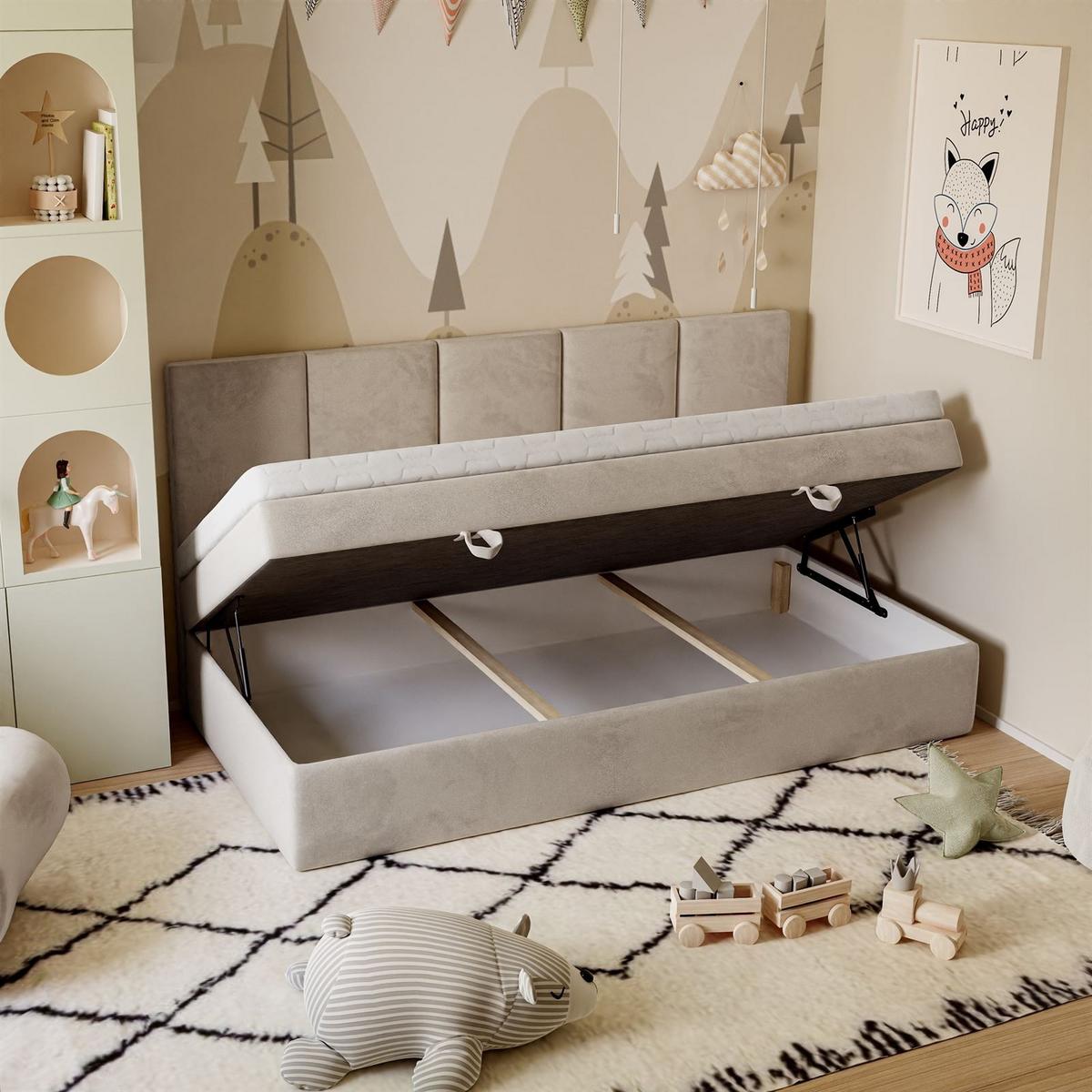 BOXSPRINGBETT ELZA MINI mit Topper 100x200 cm Royal Velvet 180 - Beige, Textil - Lookway
