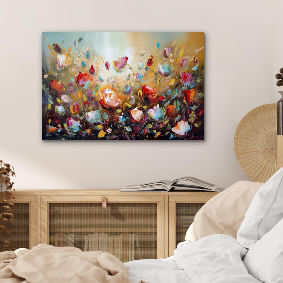 METALLBILD Blumen - Kunst - Natur - Ölgemälde Wandbild 60x40 cm - Multicolor, Metall (60/40cm) - MuchoWow