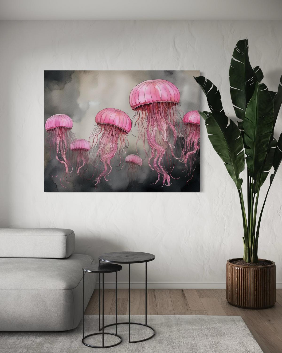 WANDBILD qualle meer abstraktion - Pink, Textil (60/40cm) - Feeby
