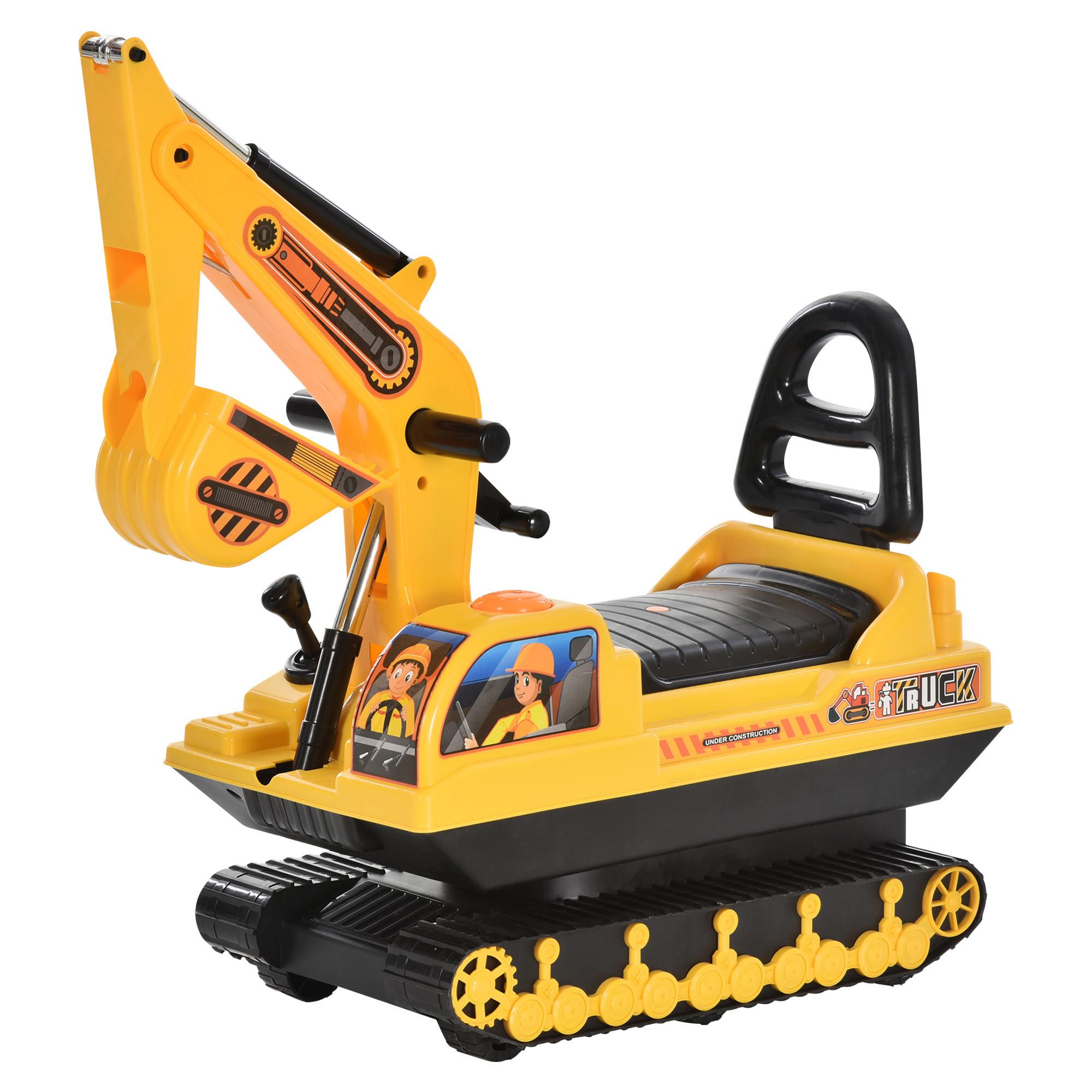 KINDER Sitzbagger Sandbagger für Kinder mit Schaufel, Hupe für 1,5-4 Jahre - Gelb, Kunststoff (78/24/58.5cm) - HOMCOM