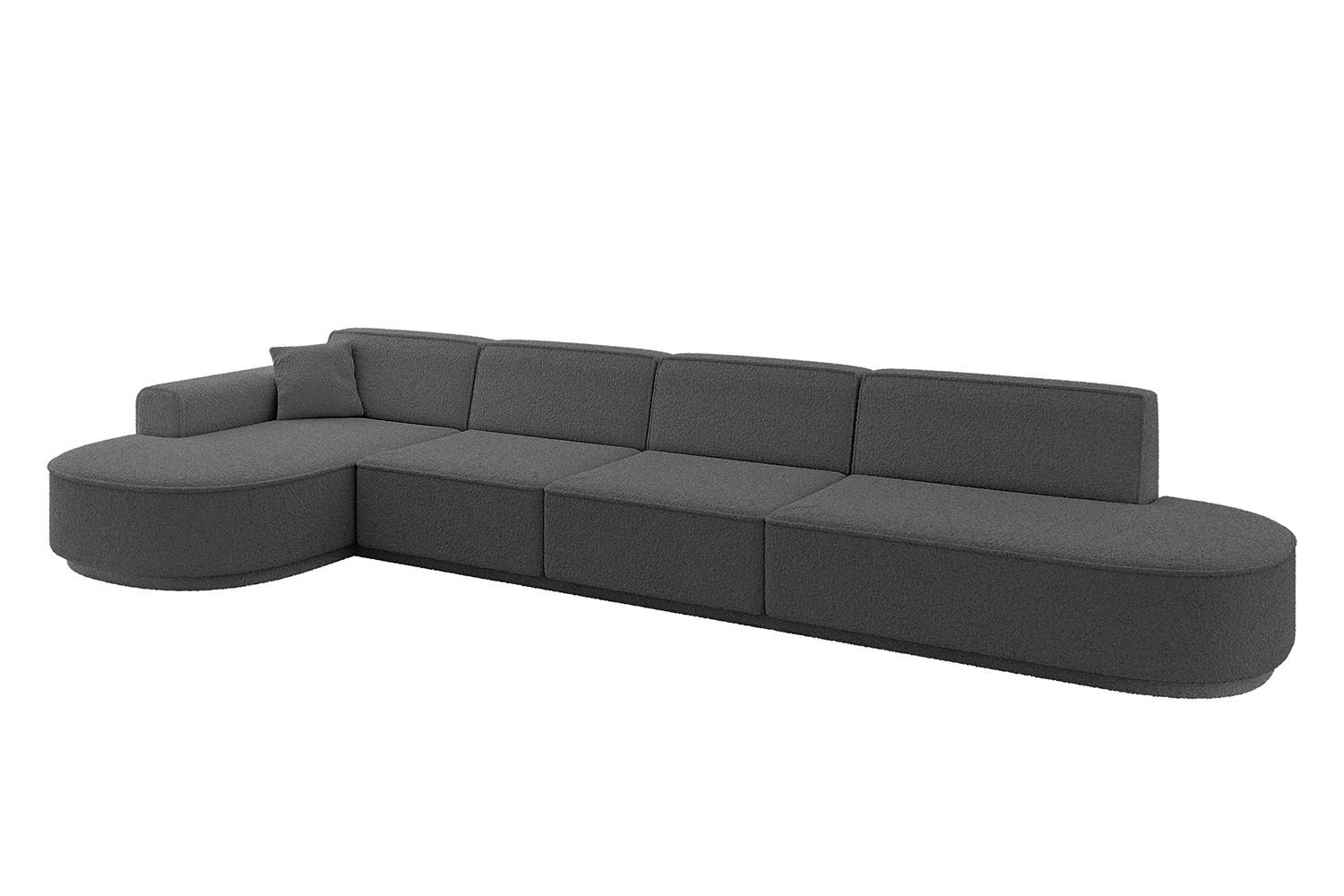 ECKSOFA Ottomane Links MARI-L3-v3 - 413x171x83 cm Grau Bouclé - Schwarz/Grau, Holzwerkstoff/Kunststoff (413/171cm) - ALTDECOR