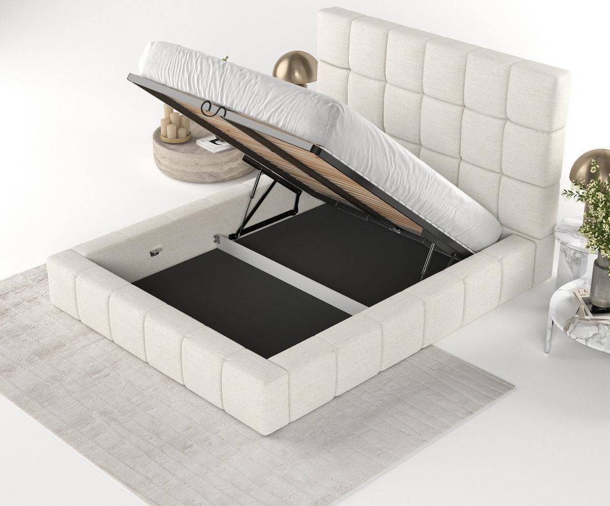 POLSTERBETT Skiathos mit Stauraum 160/200 cm Creme im Modesto Stoff - Creme/Schwarz, Holz/Holzwerkstoff (160/200cm) - AltaBeds