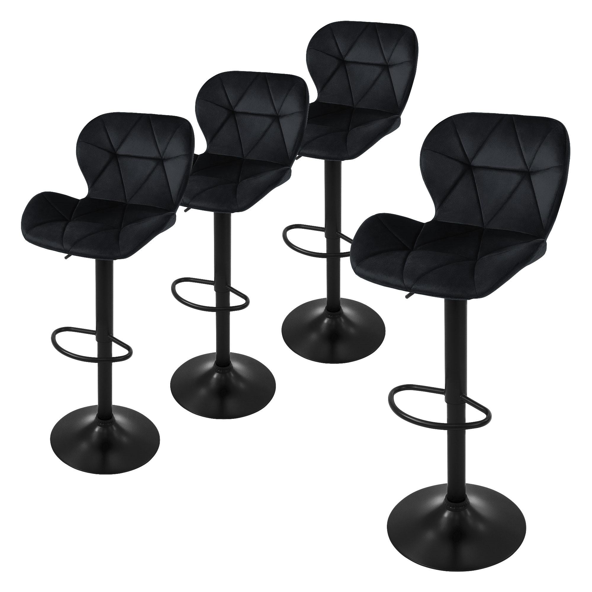 BARHOCKER 4er Set Schwarz aus Samt höhenverstellbar/drehbar - Schwarz, Textil/Metall (41/110/47cm) - ML-DESIGN