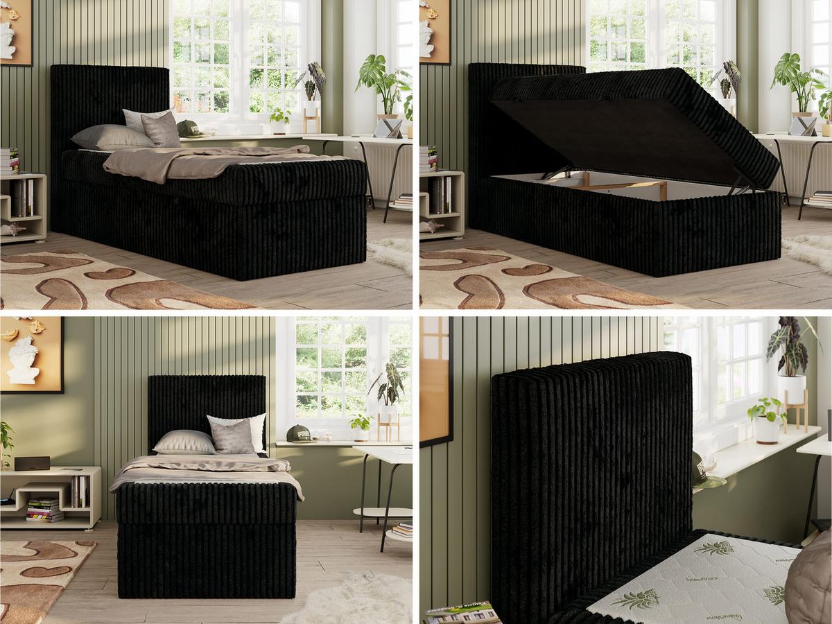 JUGENDBETT TILIO 90/200 - Schwarz - H3 - Links Seite - Schwarz, Textil (90/200cm) - MKS