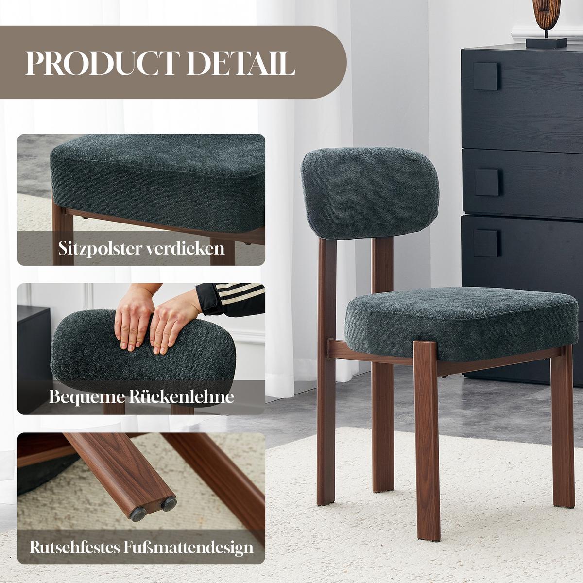 ESSZIMMERSTUHL 4ER-SET aus Leinenstoff in Schwarz, mit gebogener Rückenlehne und dicker Polsterung - Schwarz, Textil (49/82.5/57cm) - Urban Meuble