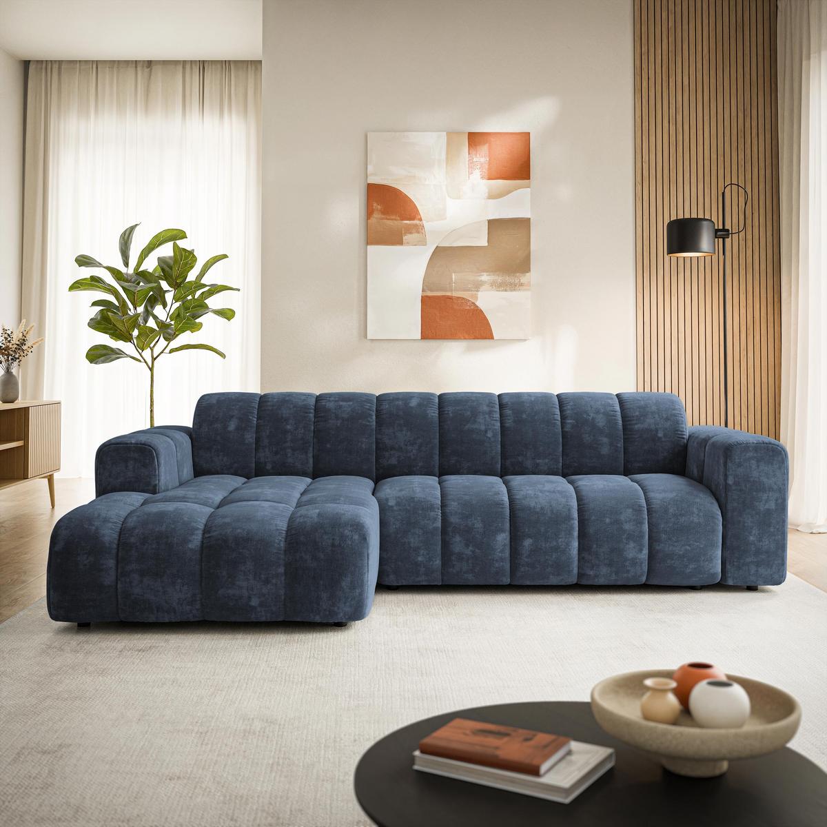 ECKSOFA SETIA LM L-S Blau Chenille - Blau, Holzwerkstoff (304/165cm) - MASSENO