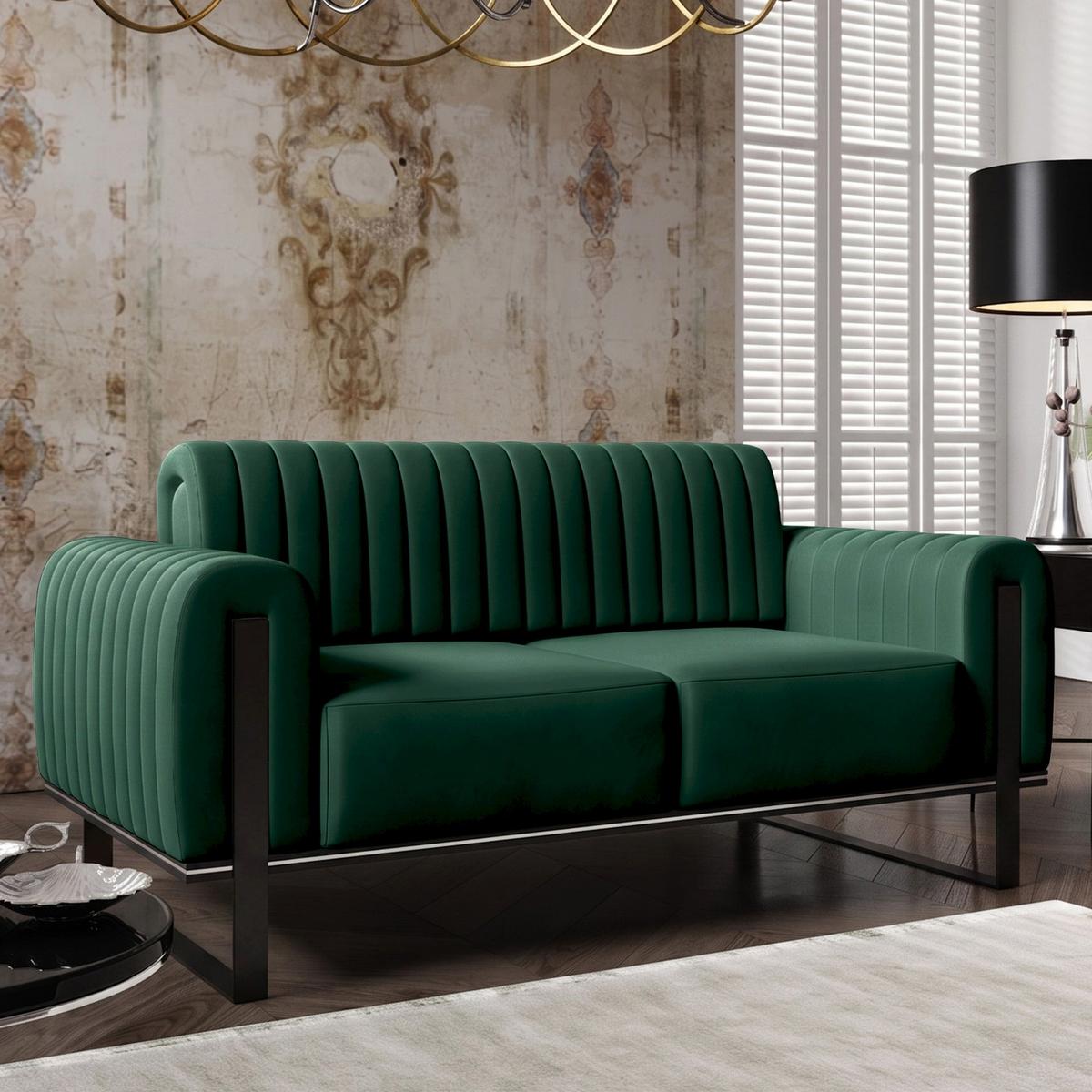 SOFA Parissa 164 cm - Schwarz/Grün, Textil/Metall (164/79/92cm) - Selsey