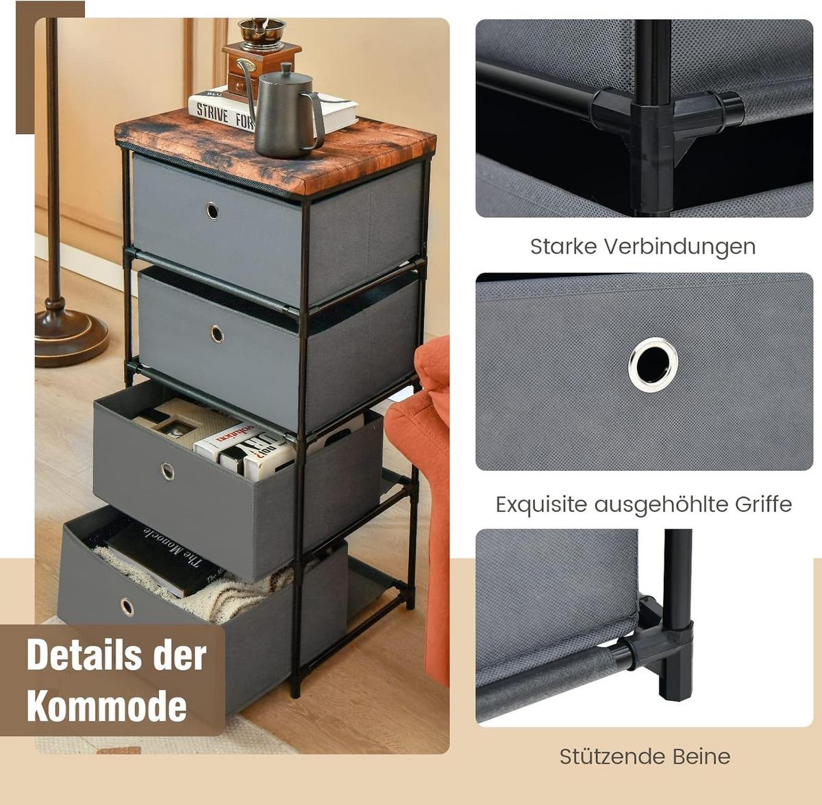 NACHTTISCH Grau - Grau, Textil (42/85/34cm) - COSTWAY