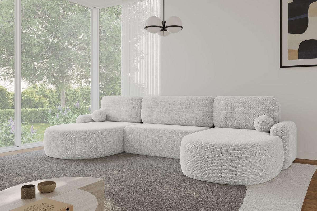 WOHNLANDSCHAFT mit Schlaffunktion und Bettkasten LIRA-U - 335x172x89 Hellgrau - Hellgrau, Holzwerkstoff/Textil (335/89/172cm) - ALTDECOR