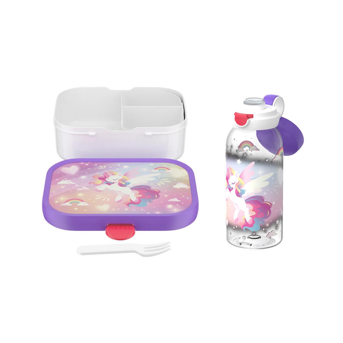 LUNCHSET (FLASCHE MIT KLAPPDECKEL) Campus Unicorn Glow 600 ml + 750 ml 2-tlg. - Lila/Multicolor, Kunststoff (10.8/21.8/21.8cm) - Mepal
