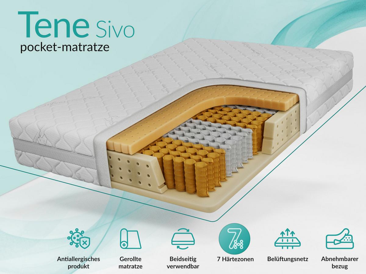 TASCHENMATRATZE TENE - 140/200 - H3 - Sivo - Weiß, Textil (140/200cm) - MKS