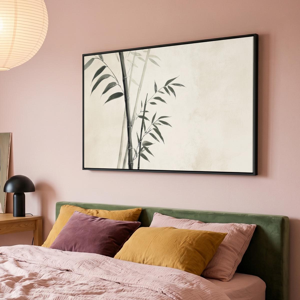 LEINWAND Bilder mit Rahmen - Japandi - Bambus - Beige - 120x80 - Eukalyptusholzfarben, Textil (120/80cm) - MuchoWow