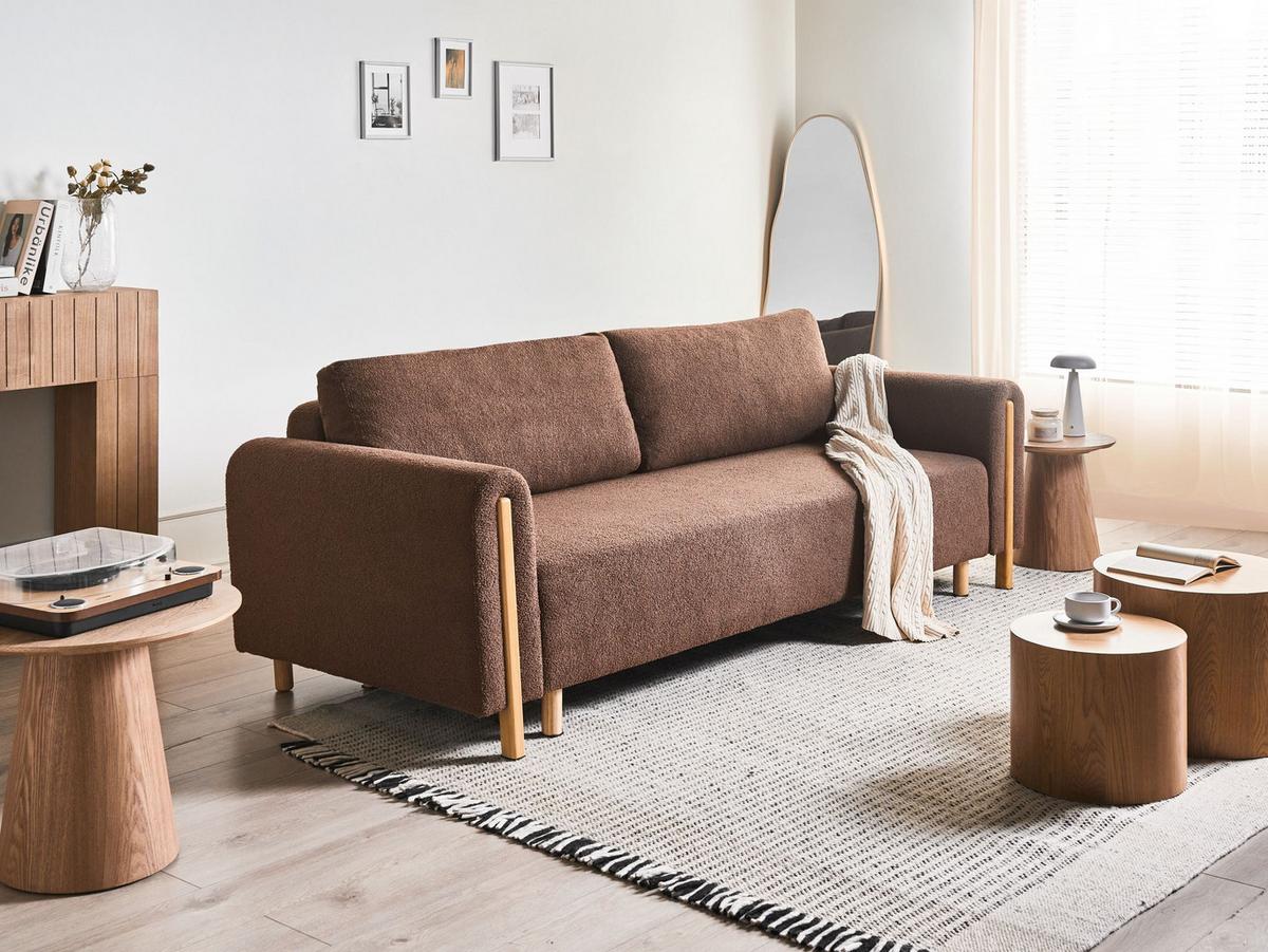 SCHLAFSOFA 3-Sitzer Bouclé Braun mit Stauraum Kvam - Braun, Textil (242/85/99cm) - Beliani