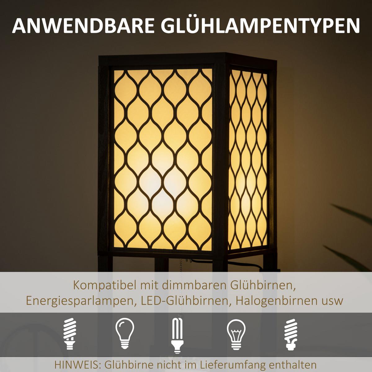 STEHLAMPE mit Regal Standlampe mit Doppellicht exkl. Leuchtmittel für Wohnzimmer - Schwarz, Kunststoff (26/26/156cm) - HOMCOM