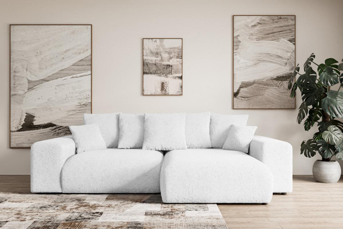 ECKSOFA Ottomane rechts ESKAR-L 266x176x72 Weiß Bouclé - Schwarz/Weiß, Holzwerkstoff/Kunststoff (176/266cm) - ALTDECOR